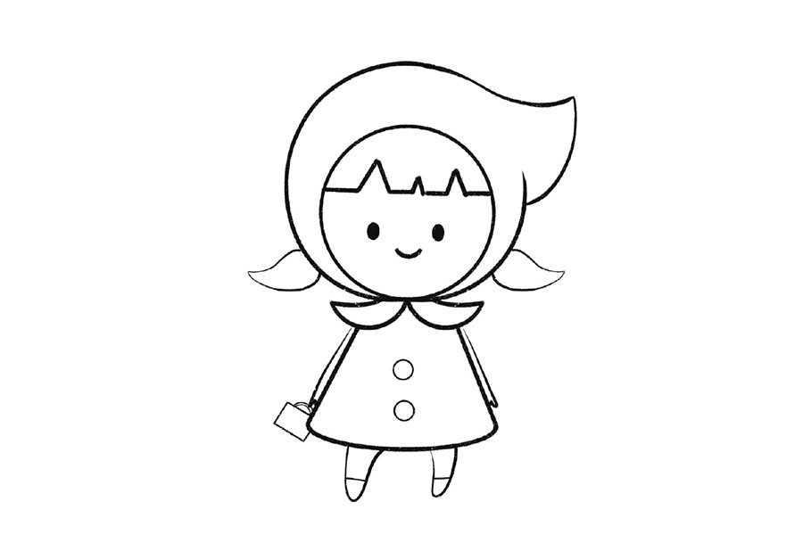 6步学画可爱的小红帽简笔画-图5