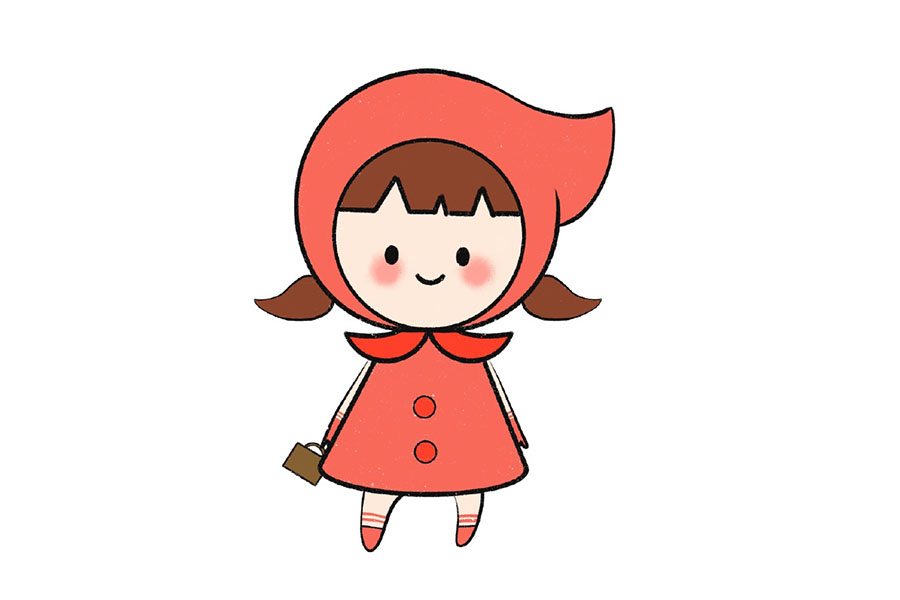 6步学画可爱的小红帽简笔画