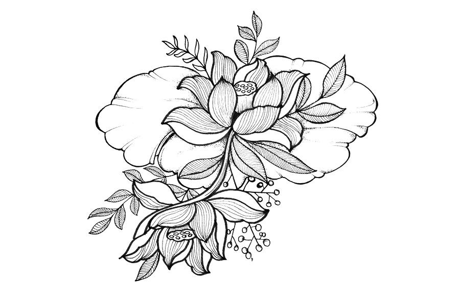 一组漂亮的线描花束简笔画图片-图2