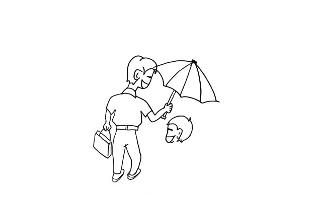 步骤8：然后在旁边画上一个小男孩.他微笑的看着爸爸。