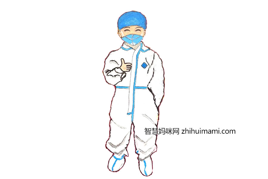 同舟共济 共同抗疫 5张大白风采简笔画图片-图4