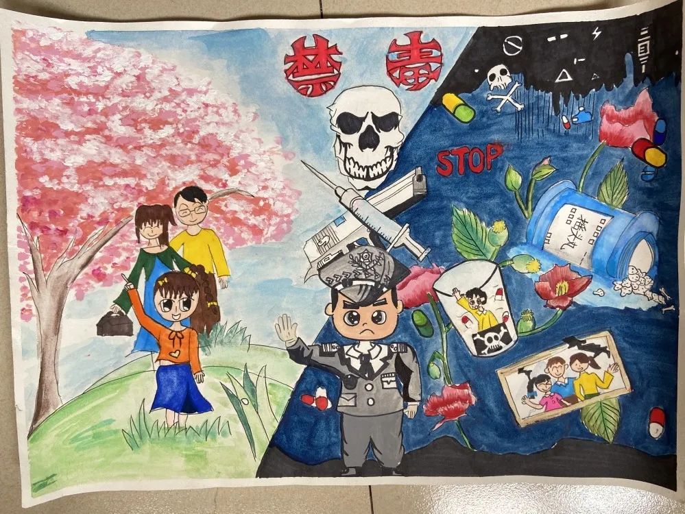 “绘无毒青春，创绿色校园”禁毒绘画作品-图1