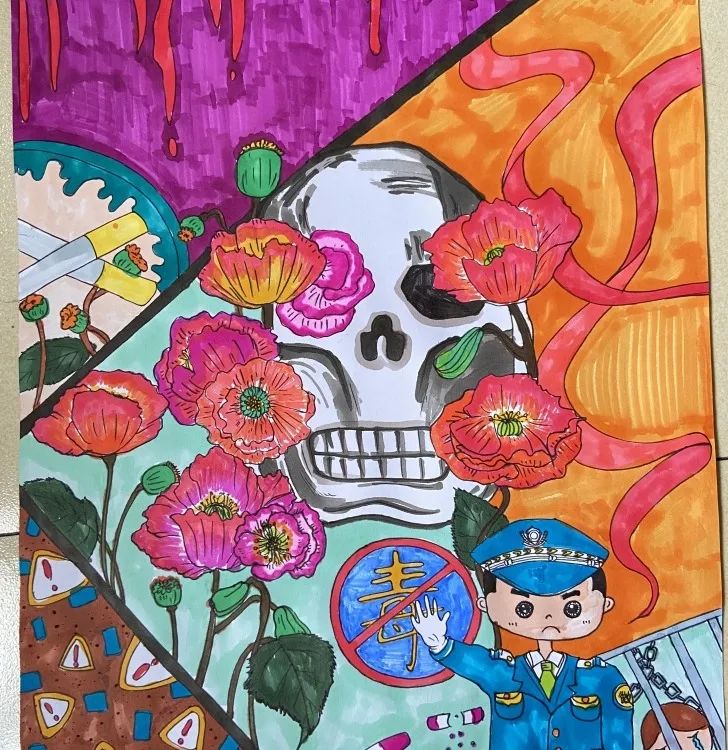 “绘无毒青春，创绿色校园”禁毒绘画作品-图5