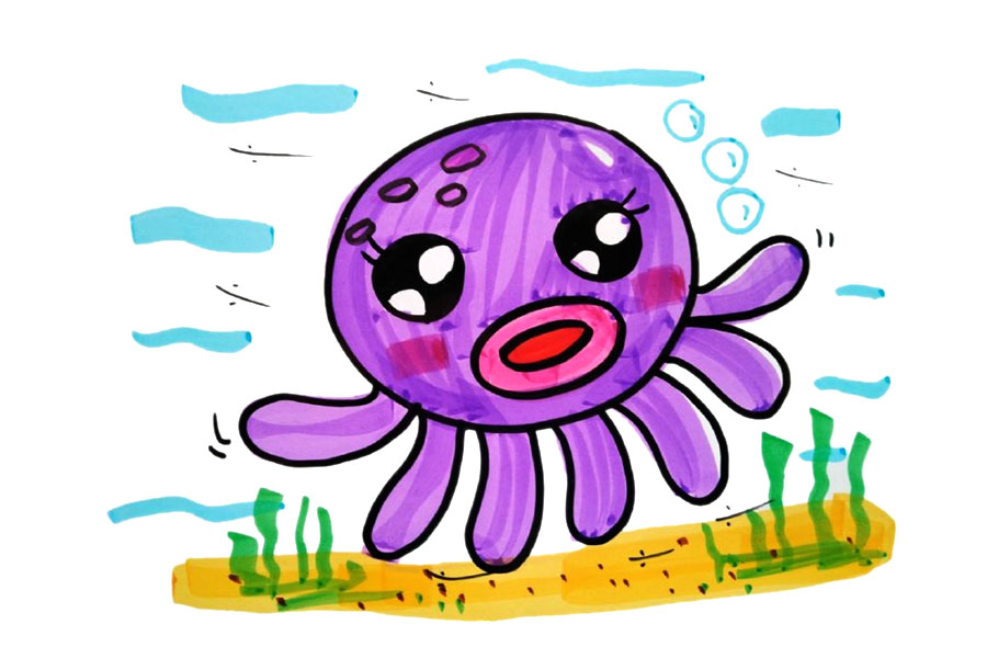 三只卡通章鱼简笔画简单可爱-图1