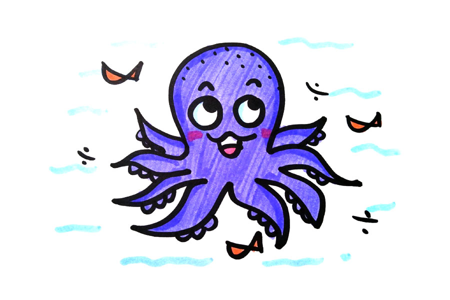 三只卡通章鱼简笔画简单可爱-图2