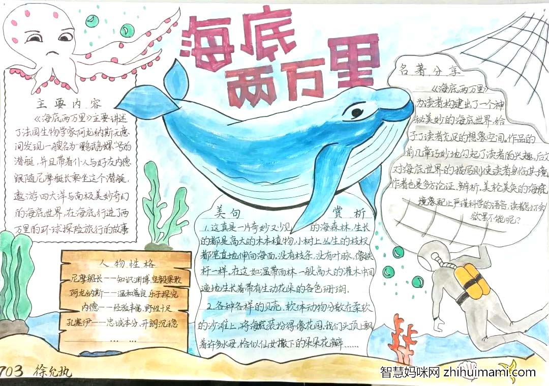 手绘经典，心向远方，名著《海底两万里》手抄报初一-图2