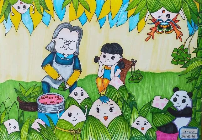 端午节主题儿童画《赛龙舟》-图3