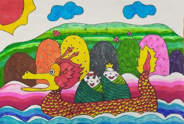 端午节主题儿童画《赛龙舟》-图5