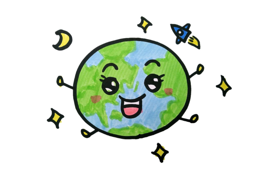 简单可爱的卡通地球简笔画