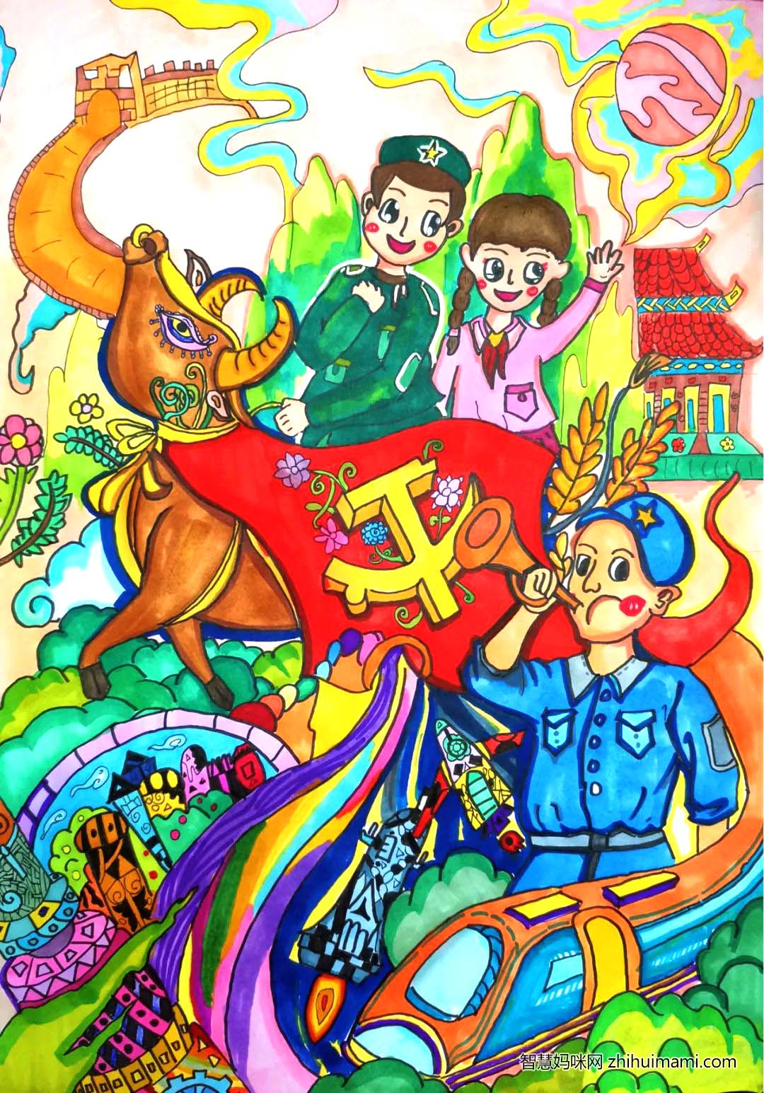 欢庆建党101周年主题儿童绘画精选作品-图1