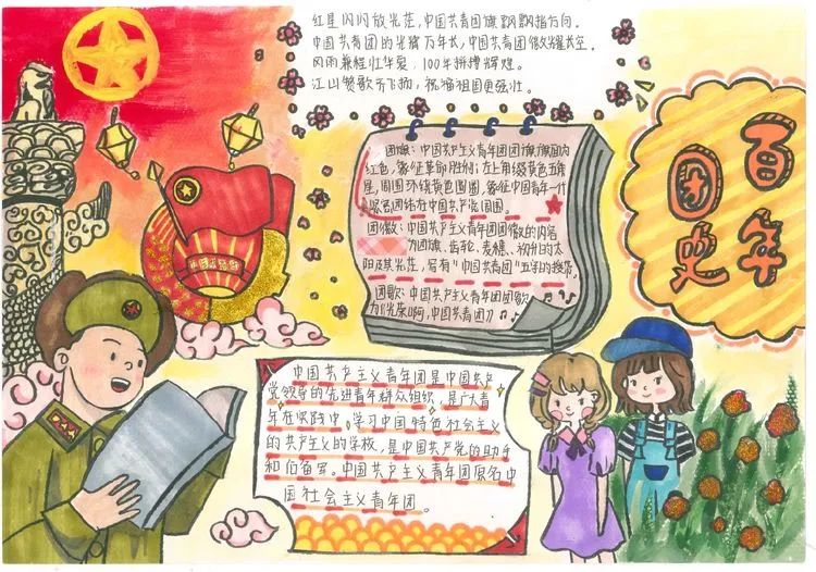 “以青春之画 纪念建团百年”手抄报优秀作品（中学组）-图1