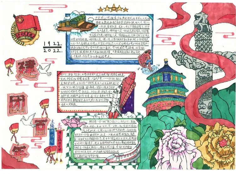 “以青春之画 纪念建团百年”手抄报优秀作品（中学组）-图3