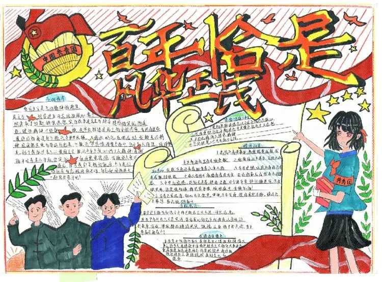 “以青春之画 纪念建团百年”手抄报优秀作品（中学组）-图4