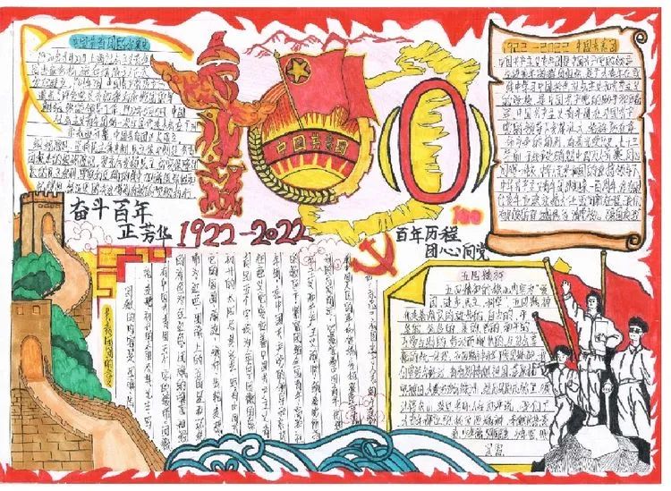 “建团100周年”手抄报一等奖作品-图2