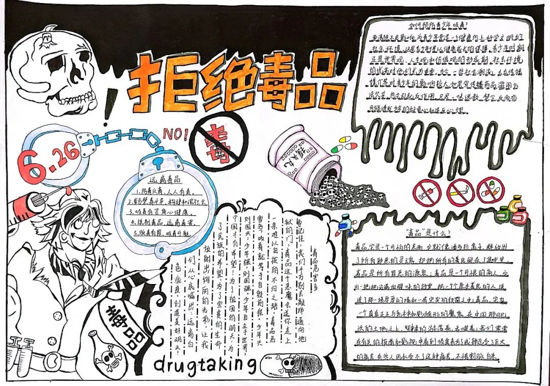 学画简单又漂亮的拒绝毒品手抄报-图4