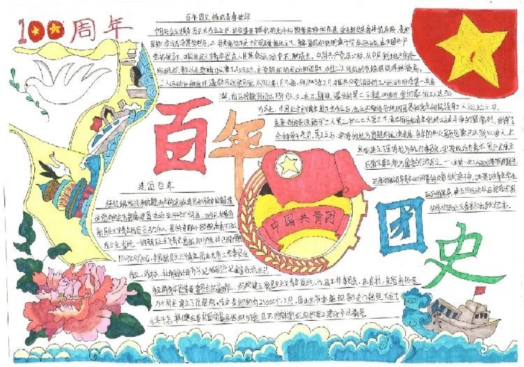 “绽放青春色彩,献礼建团百年”手抄报一等奖-图2