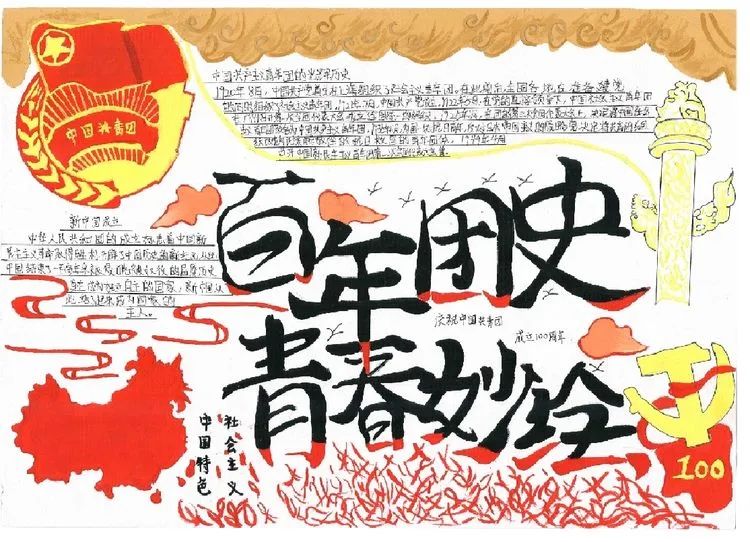 走进百年团史 勇担青春使命手抄报一等奖-图1