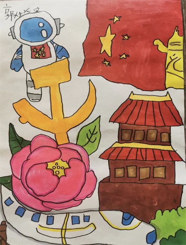 小学生简单的“同心向党 喜迎二十大”主题绘画作品-图3