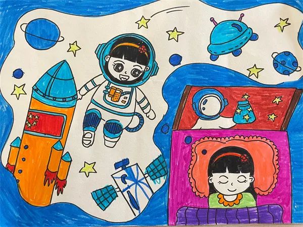 小学生我的航天梦主题绘画简单又漂亮-图3