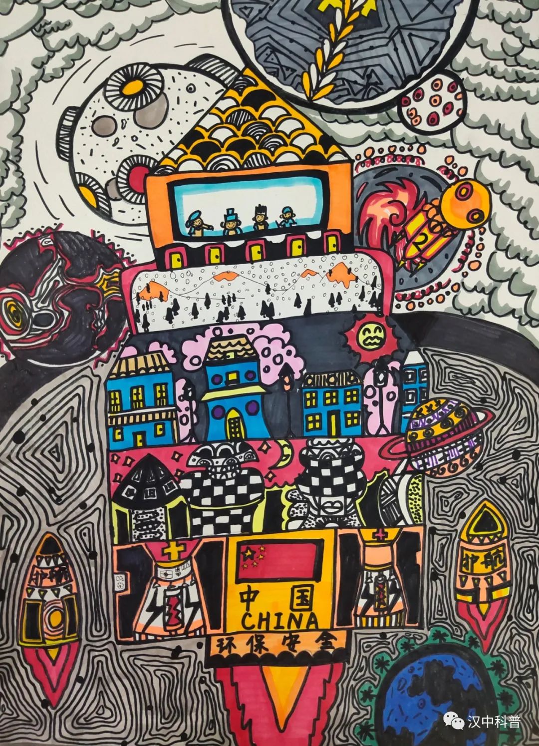 ‘中国’从我做起，做好地球环保!创意科幻画参赛作品