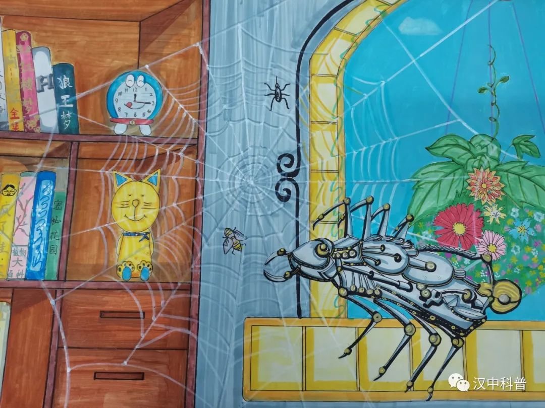 智能蜘蛛机器人科幻主题创意儿童画