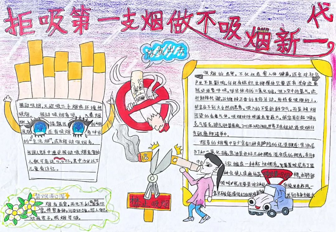 “拒绝第一支烟 做健康向上少年”世界禁烟日手抄报-图1
