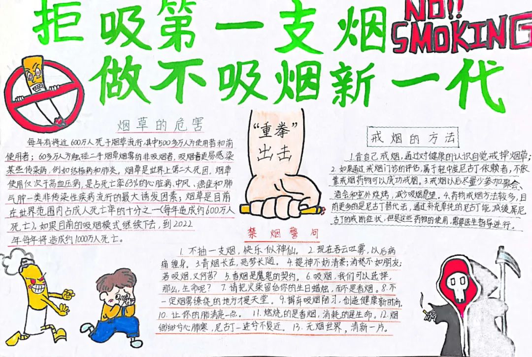 “拒绝第一支烟 做健康向上少年”世界禁烟日手抄报-图3