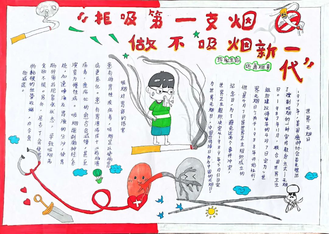 “拒绝第一支烟 做健康向上少年”世界禁烟日手抄报-图4