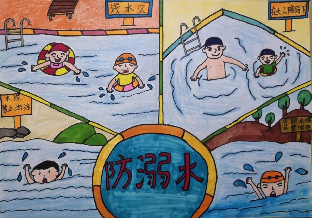 《珍爱生命 防止溺水》小学生安全教育主题绘画作品-图2