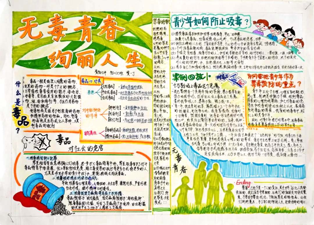“健康无毒 灿烂青春”禁毒主题手抄报四年级-图4