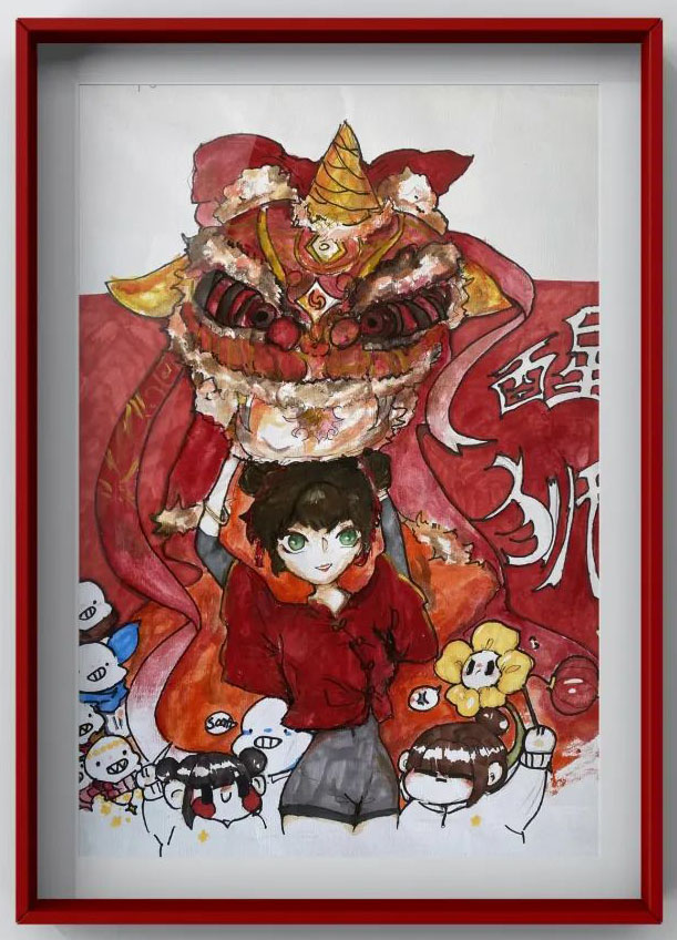 中国醒狮文化主题儿童画作品6张-图1