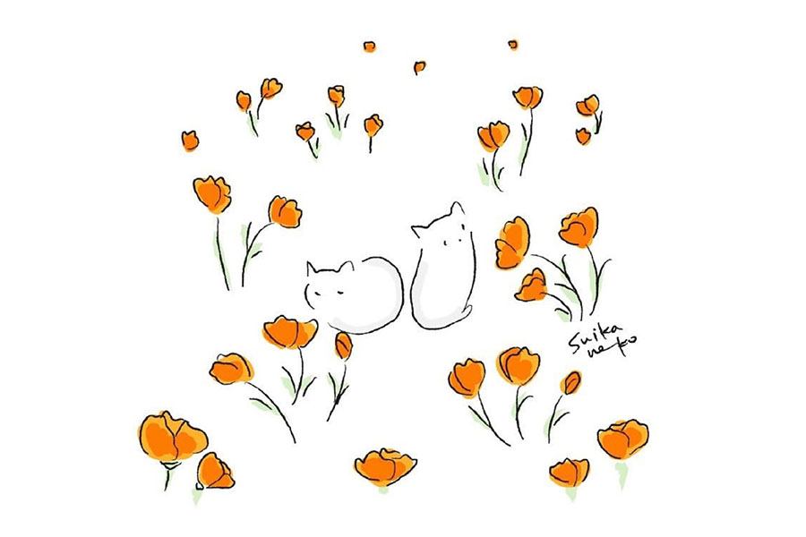 又简单又美好猫咪与花儿简笔画图片-图7