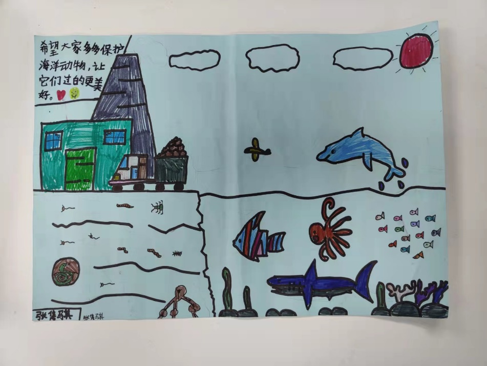 “爱护蓝色家园,保护海洋环境”主题儿童绘画-图3