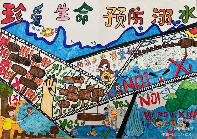 护苗筑成长、“画”说防溺水 安全教育主题绘画作品-图5