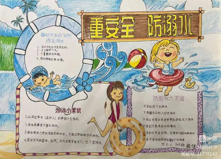 8张充满童趣和教育意义的防溺水手抄报图片-图1