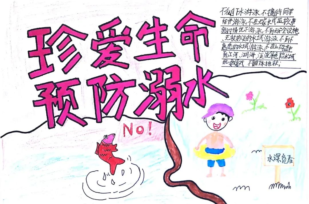 步骤2：作品说明：珍爱生命，谨防溺水。水是生命之源，它有温柔的一面，滋养着人类和万物；它也有刚烈的一面，有时夺取人的生命。