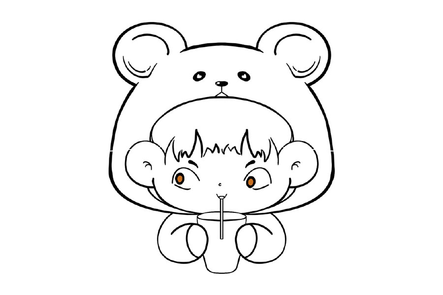 喝杯咖啡提提神 可爱小男孩简笔画画法步骤-图4