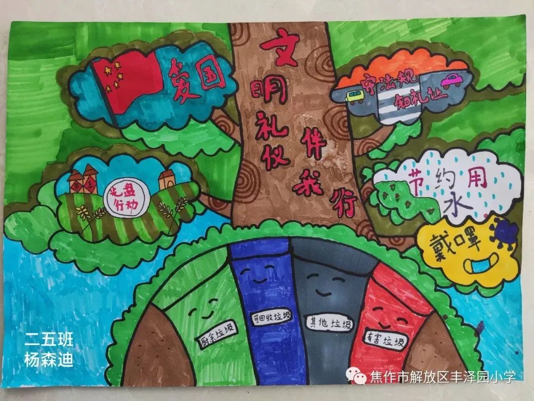 小学“规范”“明礼”绘画作品6张-图1