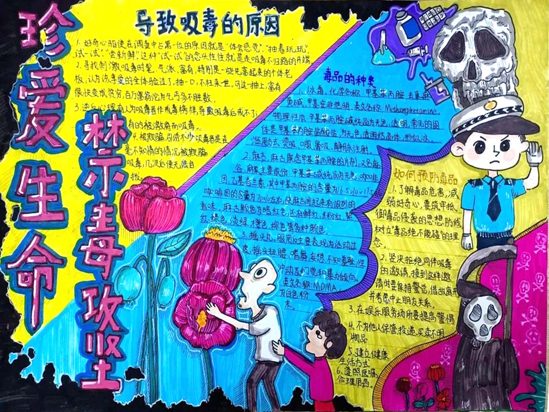 “青春助力 禁毒攻坚”禁毒宣传手抄报简单-图2