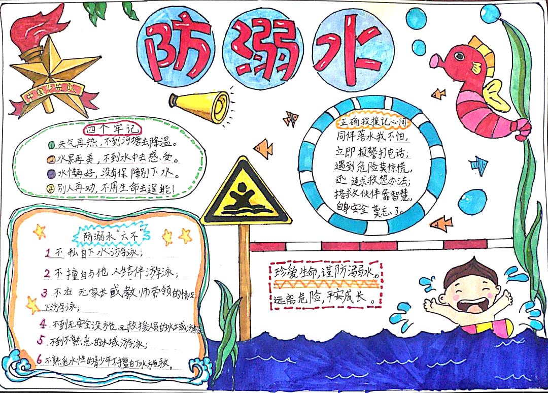 二年级防溺水手抄报简单又漂亮6张-图2