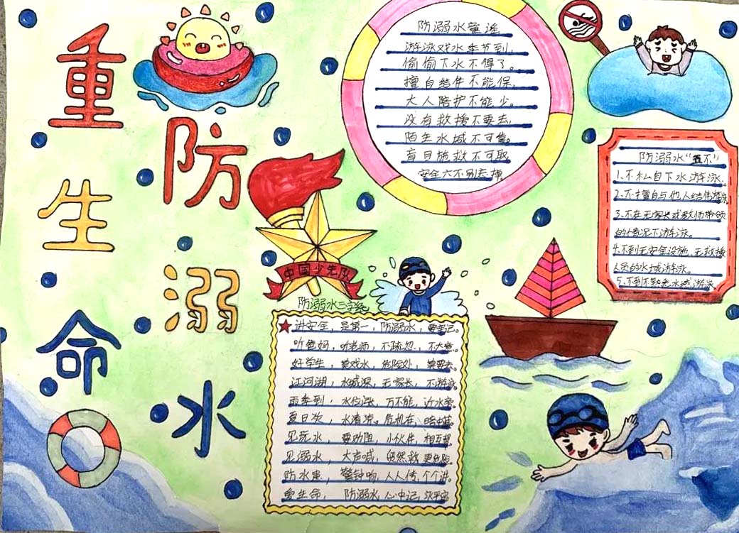 学生夏季防溺水宣传手抄报获奖作品欣赏-图2