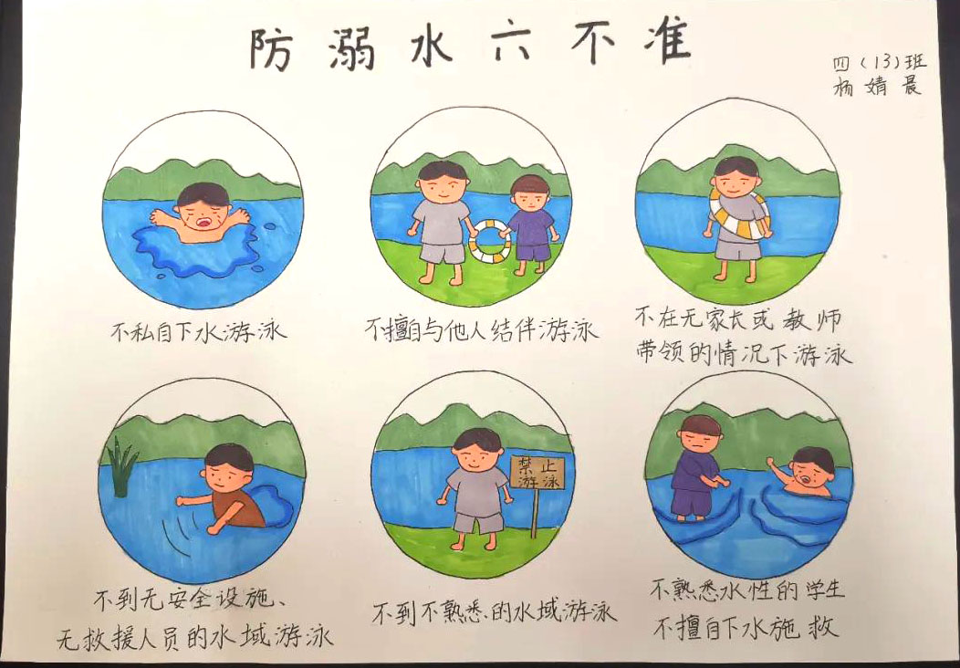 童谣童漫述防溺 小学生防溺水儿童画作品-图3