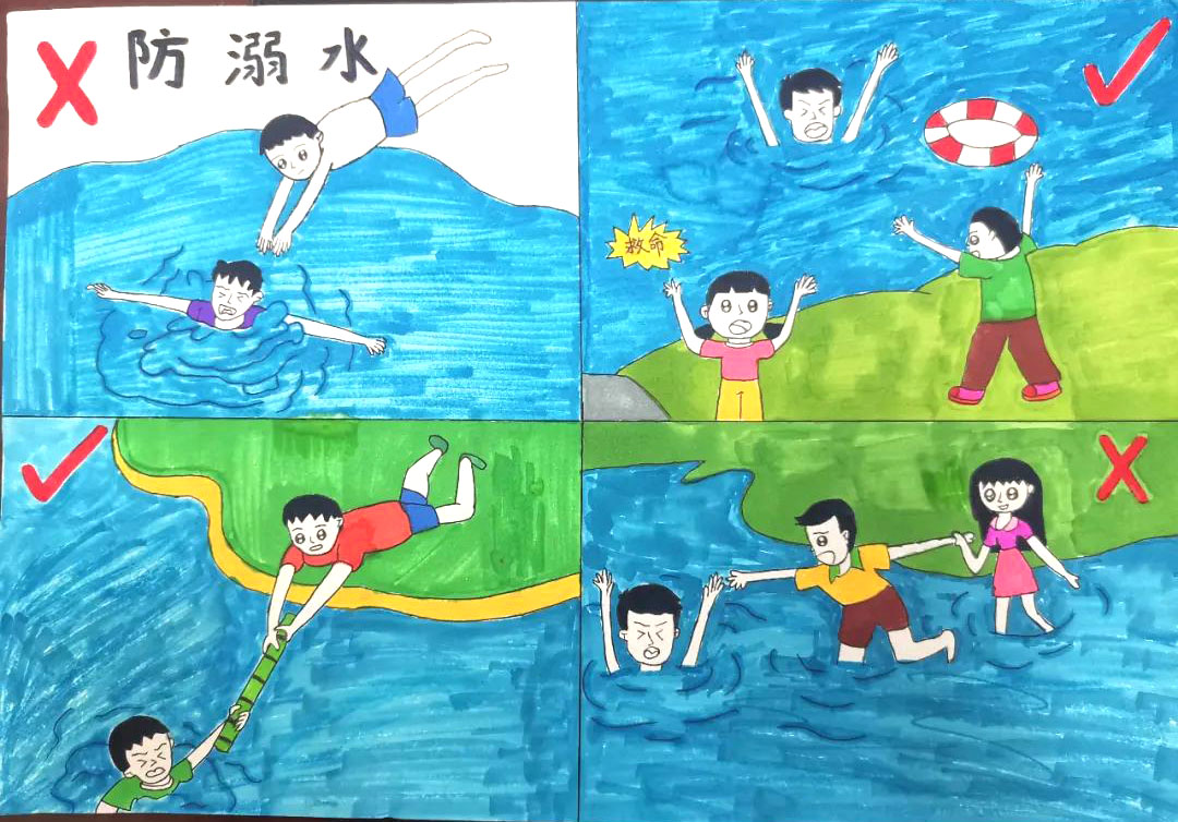 童谣童漫述防溺 小学生防溺水儿童画作品-图4