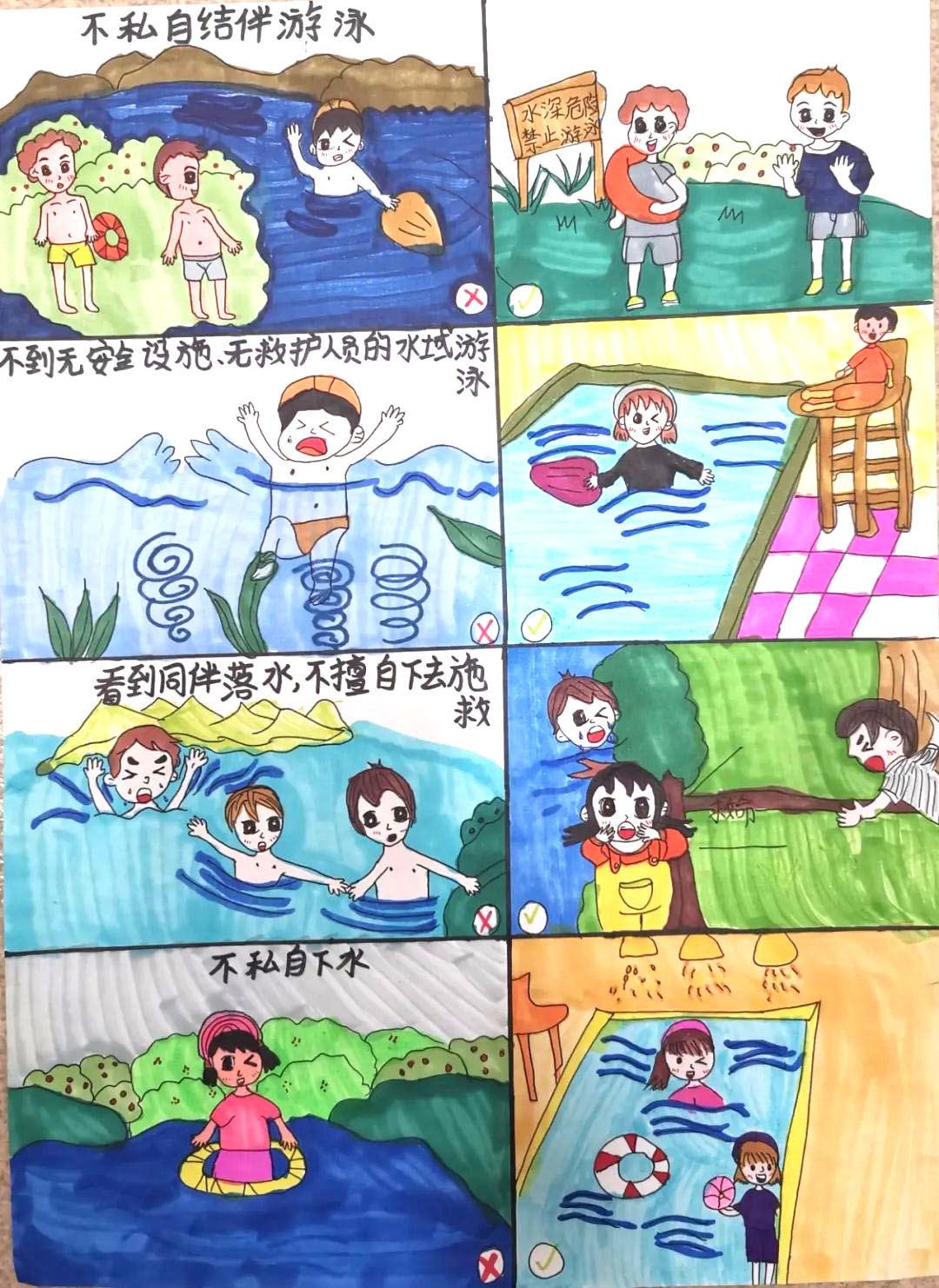 童谣童漫述防溺 小学生防溺水儿童画作品-图7