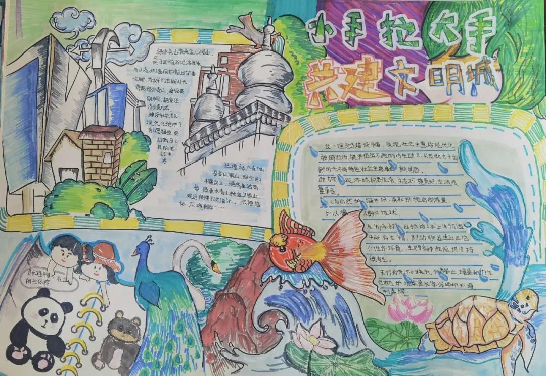 “小手拉大手 共建文明城”手抄报简单漂亮-图3