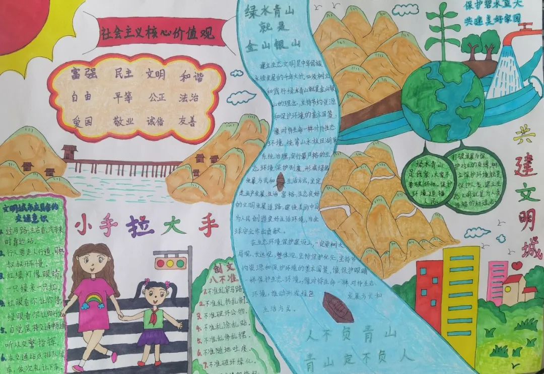 “小手拉大手 共建文明城”手抄报简单漂亮-图4