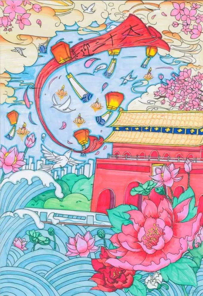 5张漂亮的喜迎二十大主题绘画 “复兴强国有我 喜迎二十大”-图4