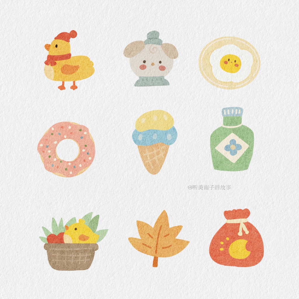 81个手帐贴纸简笔画 一些扁平风的插画小元素-图9