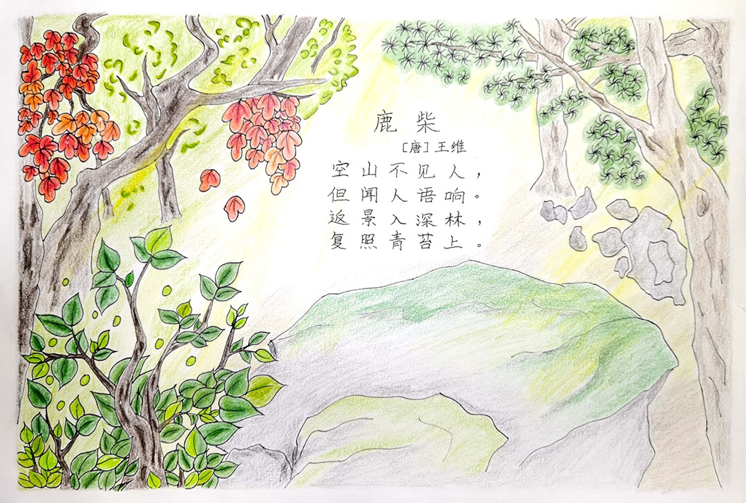 小学古诗鹿柴诗配画图片5张-图2