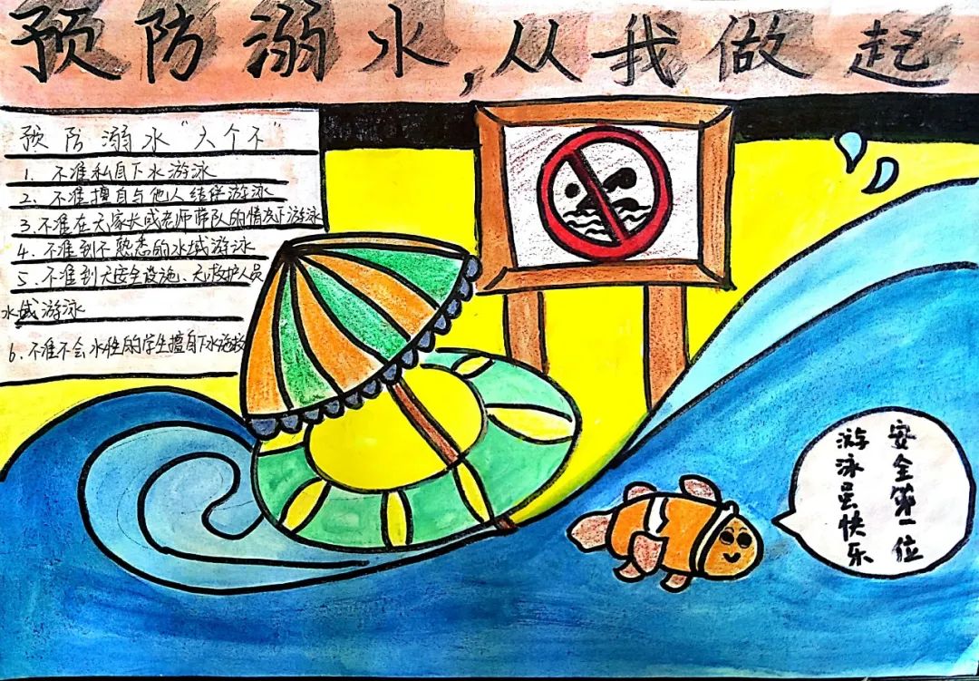 步骤1：快乐诚可贵，生命价更高。  游泳虽快乐，安全第一位。  预防溺水，从我做起。